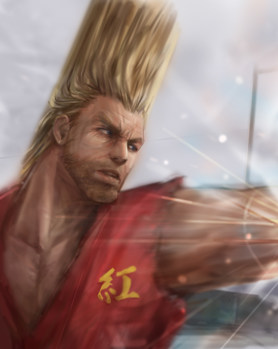 miche, paul phoenix, namco, tekken, tekken 2, tekken 3, tekken 4, tekken 5 (dark resurrection), tekken tag tournament, bad id, bad pixiv id, 1boy, blonde hair, blue eyes, male focus, manly, solo
