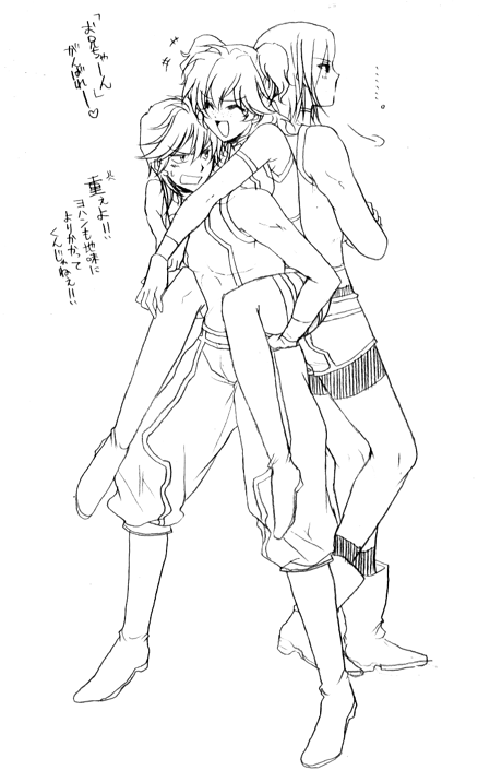 johann trinity, michael trinity, nena trinity, gundam, gundam 00, translated, 00s, 1girl, 2boys, brother and sister, brothers, freckles, greyscale, monochrome, multiple boys, siblings, sketch