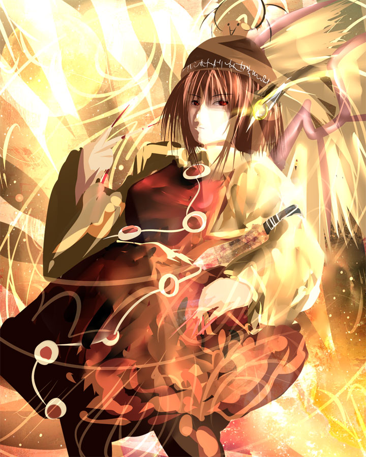 aojiru (shiro to kuro no mukyou), aoziru, mystia lorelei, touhou, 1girl, claws, earrings, female focus, jewelry, knife, red eyes, solo