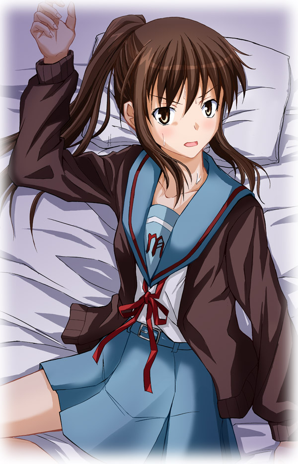 bobu jr, kyon, kyonko, suzumiya haruhi no yuuutsu, gender request, 00s, 1girl, female focus, genderswap, ponytail, school uniform, serafuku, solo