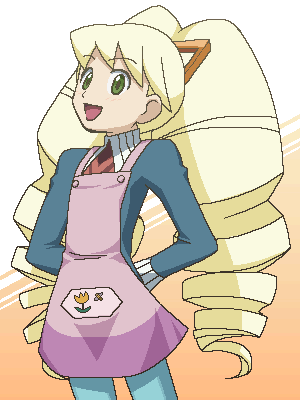 luna platz (mega man), capcom, mega man (series), mega man star force (series), lowres, 00s, 1girl, big hair, blonde hair, blue pantyhose, drill hair, female focus, oekaki, pantyhose, solo