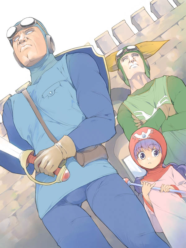 akinbo (hyouka fuyou), prince of lorasia, prince of samantoria, princess of moonbrook, chunsoft, dragon quest, dragon quest ii, enix, 1980s (style), 1girl, 2boys, child, manly, multiple boys, oldschool, sword, weapon