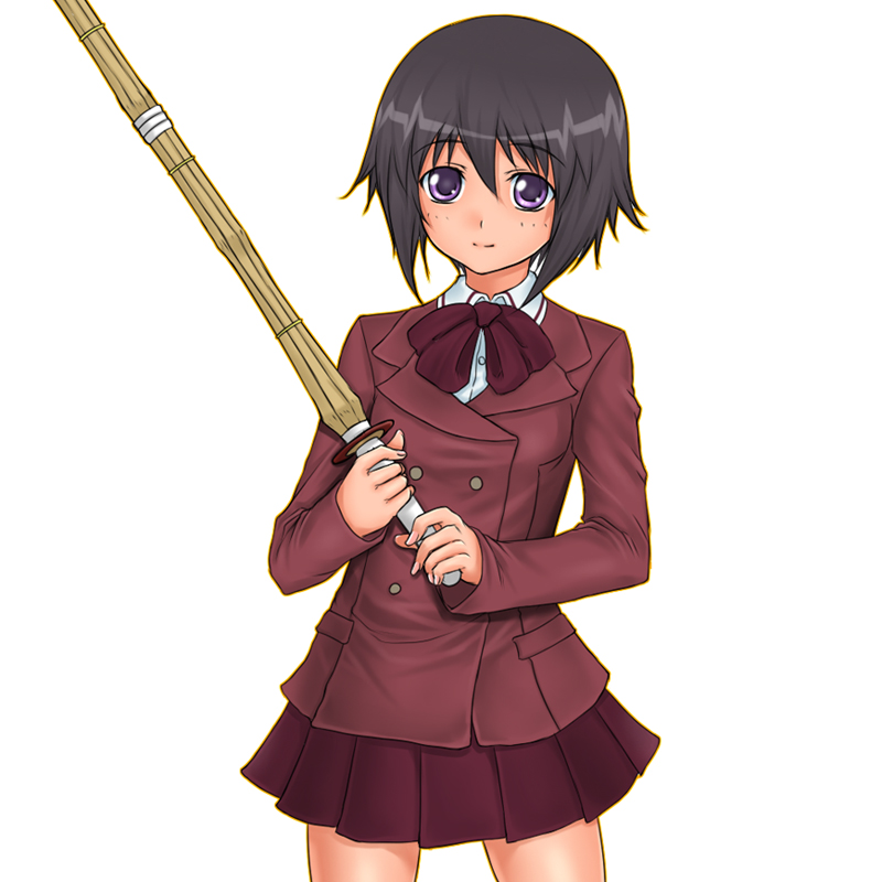 rokuichi, kawazoe tamaki, bamboo blade, 00s, purple eyes, school uniform, serafuku, shinai, solo, sword, weapon
