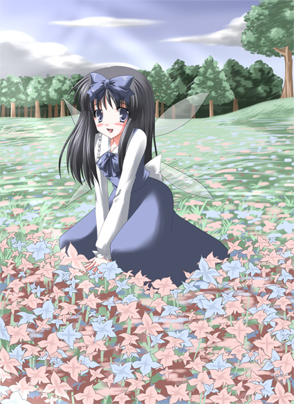 star sapphire, eastern and little nature deity, touhou, 1girl, fairy, female focus, flower, solo
