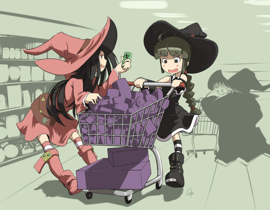 inemuri uno, original, striped legwear, bad id, bad pixiv id, hat, inemuriuno, shop, shopping, striped clothes, striped thighhighs, thighhighs, witch hat