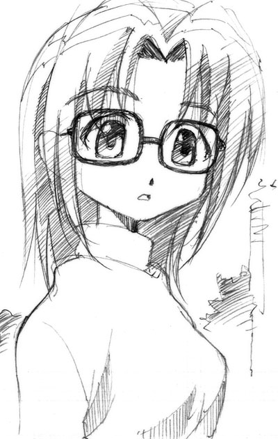 gofu, iinchou (seto no hanayome), seto no hanayome, bad id, bad pixiv id, traditional media, 00s, glasses, greyscale, monochrome, sketch, solo