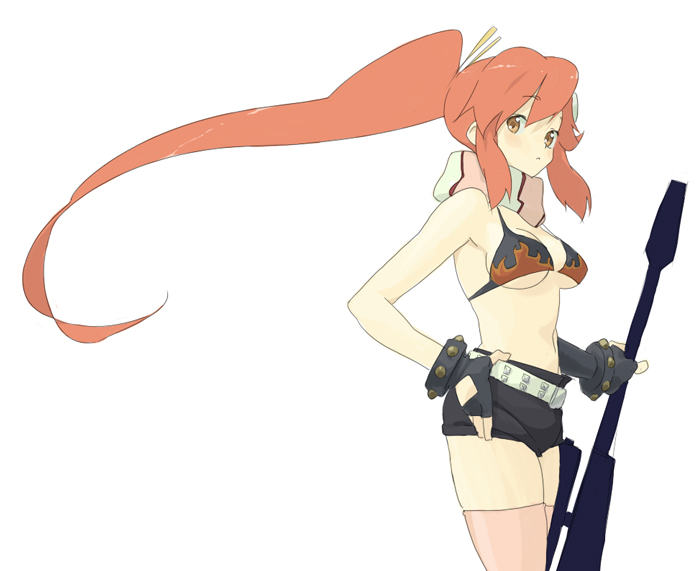 hakuto (artist), hiro (dismaless), yoko littner, tengen toppa gurren lagann, 00s, 1girl, female focus, gun, long hair, rifle, solo, thighhighs, weapon