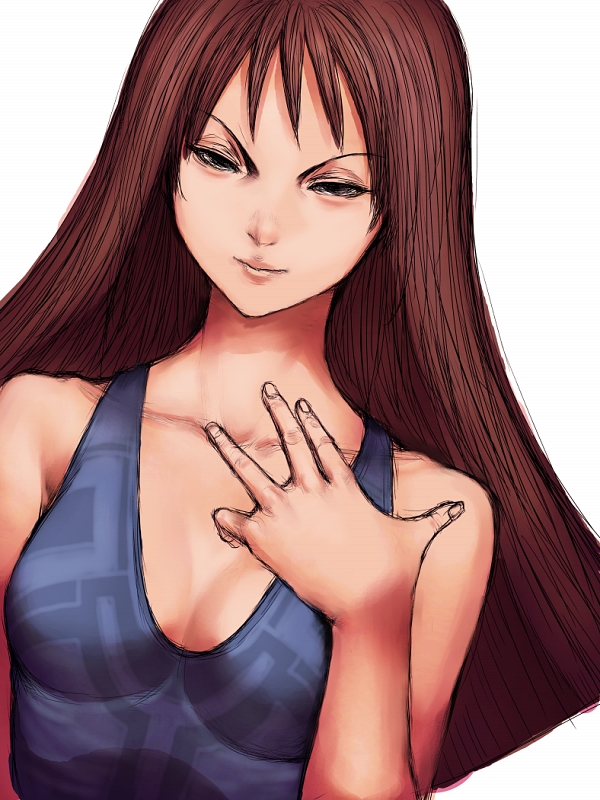 fumio (rsqkr), tagme, 1girl, breasts, brown hair, cleavage, female focus, solo