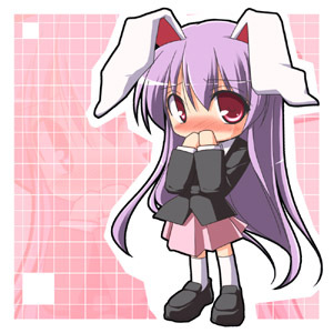 kurikara, reisen udongein inaba, touhou, lowres, 1girl, animal ears, blush, chibi, female focus, rabbit ears, solo, standing, thighhighs
