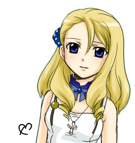 yun (simoun), simoun, lowres, non-web source, 00s, 1girl, blonde hair, blue eyes, female focus, solo