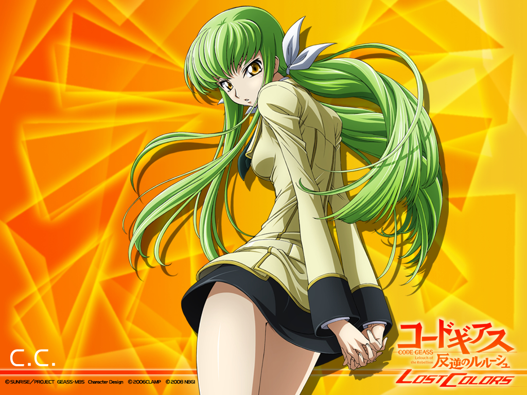 c.c., code geass, code geass: lost colors, official art, official wallpaper, 00s, school uniform, serafuku, solo