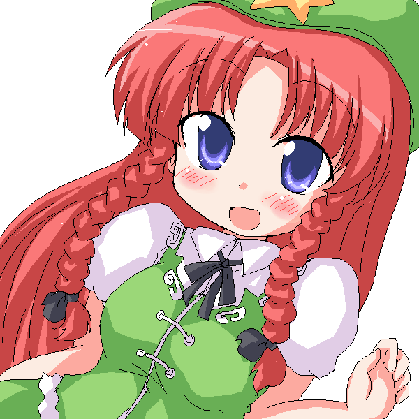 geetsu, hong meiling, embodiment of scarlet devil, touhou, 1girl, braid, female focus, hat, oekaki, simple background, solo, upper body, white background