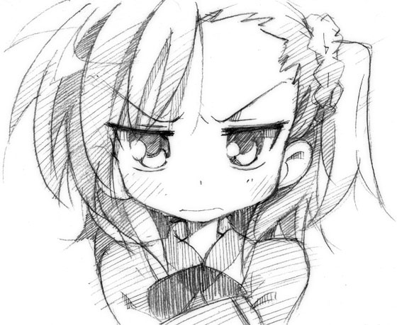 gofu, miyakawa hikage, lucky star, miyakawa-ke no kuufuku, traditional media, 00s, 10s, 1girl, female focus, greyscale, monochrome, sketch, solo