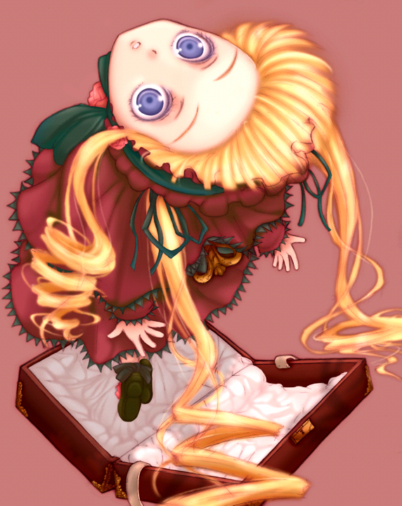 kannagi kaname, shinku, rozen maiden, bad id, bad pixiv id, 00s, 1girl, blonde hair, female focus, solo, suitcase