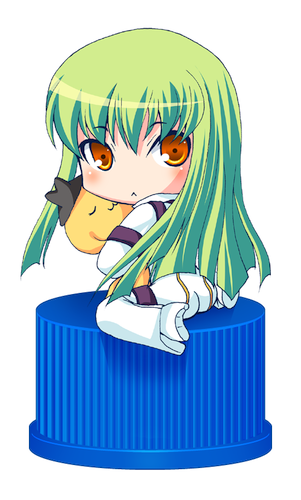 komi zumiko, c.c., cheese-kun, code geass, pizza hut, bad id, bad pixiv id, lowres, 00s, 1girl, :<, chibi, female focus, pixiv bottlecap, solo