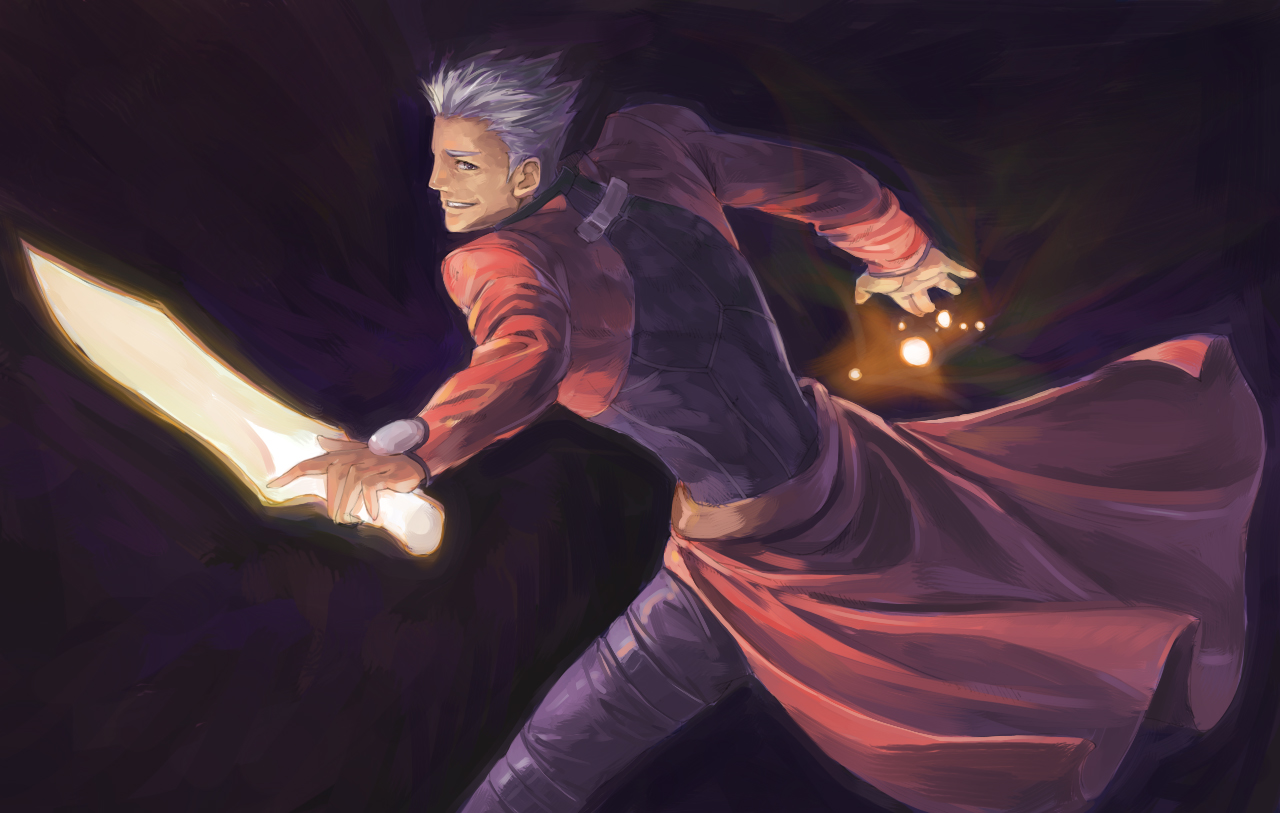 tani, archer (fate), fate/stay night, fate (series), 00s, 1boy, kanshou & bakuya (fate), male focus, solo, sword, weapon