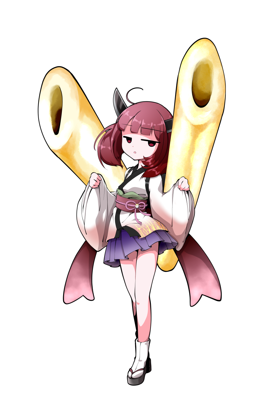 dairi, touhoku kiritan, utau, voiceroid, commentary request, highres, large variant set, variant set, 1girl, ahoge, blue skirt, blunt bangs, bob cut, brown hair, full body, headgear, japanese clothes, kimono, kiritanpo (food), long sleeves, obi, pleated skirt, sandals, sash, short hair, short kimono, short yukata, skirt, solo, standing, tabi, tachi-e, transparent background, wide sleeves, yukata, zouri