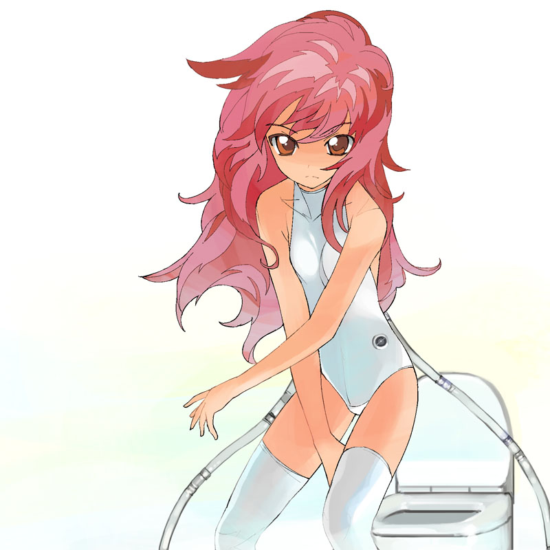 a1 (initial-g), tagme, brown eyes, pink hair, solo, thighhighs, toilet