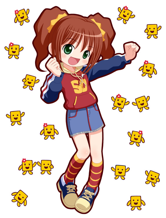 nekopuchi, takatsuki yayoi, idolmaster, idolmaster (classic), mojipittan, 00s, alternate costume, casual, raglan sleeves, solo, twintails