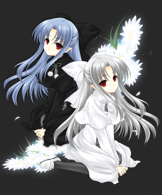 juna, len (tsukihime), white len (tsukihime), melty blood, tsukihime, type-moon, bad id, bad pixiv id, 00s, 2girls, half updo, multiple girls, pointy ears, thighhighs