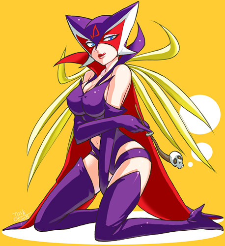 task owner, doronjo, tatsunoko production, time bokan (series), yatterman, lowres, 1girl, costume, female focus, holding, holding smoking pipe, kiseru, latex, mask, smoking pipe, solo, thighhighs
