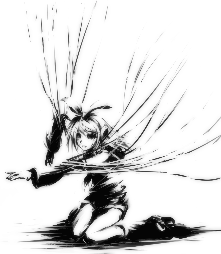 mohomen, kagamine rin, vocaloid, 1girl, bdsm, bondage, bound, female focus, greyscale, hair ribbon, headphones, high contrast, monochrome, ribbon, short hair, solo, tears