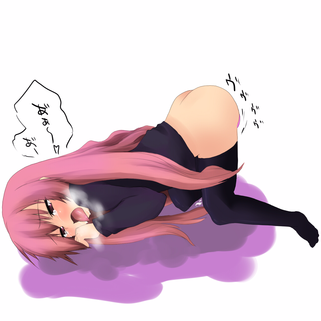 atahuta, louise francoise le blanc de la valliere, zero no tsukaima, bad id, bad pixiv id, highres, 00s, 1girl, ahegao, ass, black thighhighs, breath, female focus, loli, long hair, no panties, no shoes, pink eyes, pink hair, sex toy, solo, tears, thighhighs, tongue, top-down bottom-up, vibrator