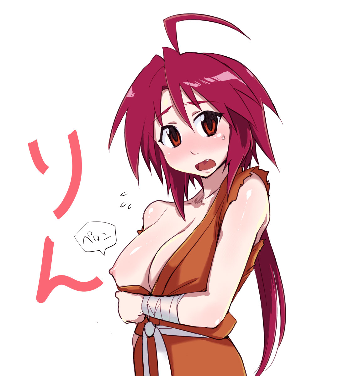 scotch (blaze), rin (nagasarete airantou), nagasarete airantou, highres, 00s, 1girl, breasts, fang, female focus, large breasts, nipples, solo