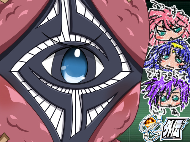 despinis, duminass, lalia, banpresto, super robot wars, super robot wars original generation, super robot wars original generation gaiden, 1boy, 2girls, blue eyes, blue hair, brain, green eyes, gununu (meme), hairband, looking at viewer, meme, multiple girls, one-eyed, pink hair, tis (srw), upper body, wavy hair