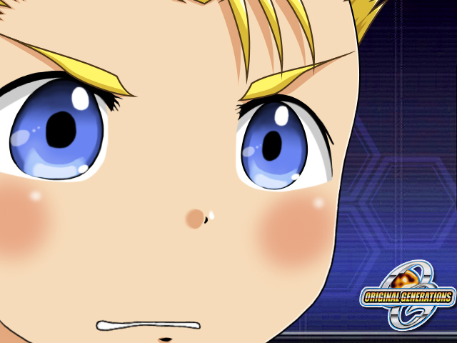 brooklyn luckfield, banpresto, super robot wars, super robot wars original generation, blonde hair, blue eyes, gununu (meme), male focus, meme, solo