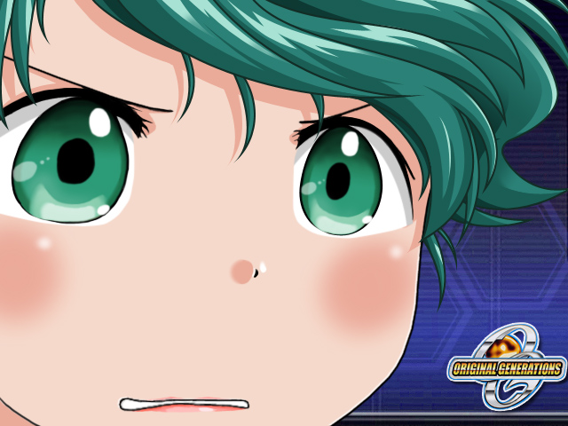 aya kobayashi, banpresto, super robot wars, super robot wars original generation, green eyes, green hair, gununu (meme), meme, solo