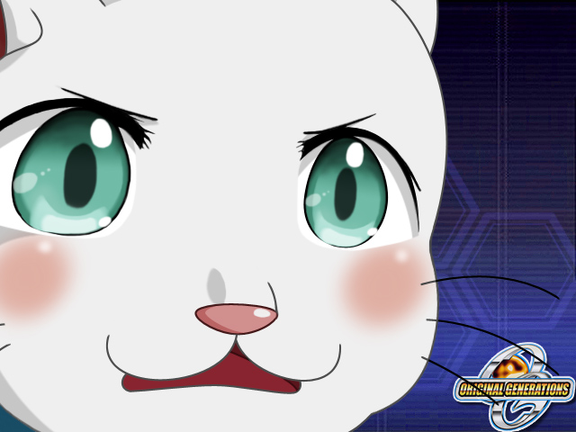 shiro (srw), banpresto, super robot wars, super robot wars original generation, :3, animal, blush, body fur, cat, green eyes, gununu (meme), meme, no humans, whiskers