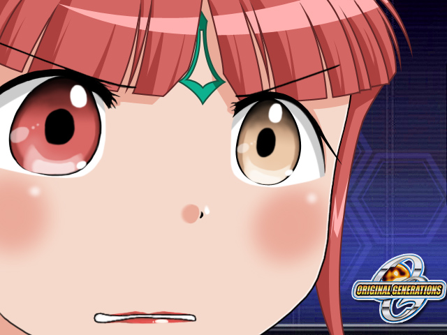 levi torah, mai kobayashi, banpresto, super robot wars, super robot wars original generation, gununu (meme), heterochromia, levi tolar, meme, red eyes, red hair, solo, yellow eyes
