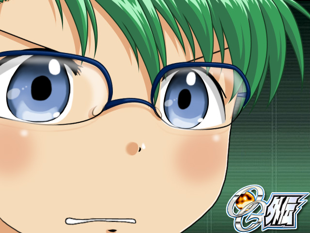 raji montoya, banpresto, super robot wars, super robot wars original generation, blue eyes, glasses, green hair, gununu (meme), male focus, meme, solo