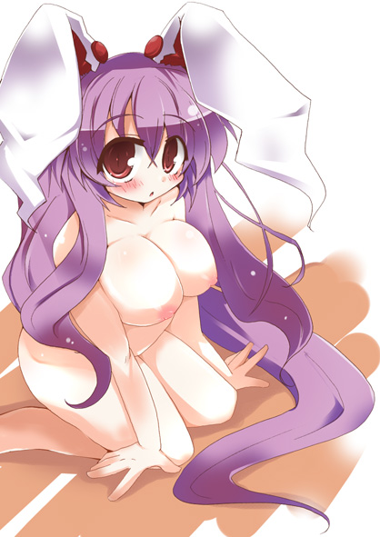 shirogane (platinum), reisen udongein inaba, touhou, 1girl, animal ears, breasts, cleavage, completely nude, female focus, huge breasts, nipples, nude, rabbit ears, solo
