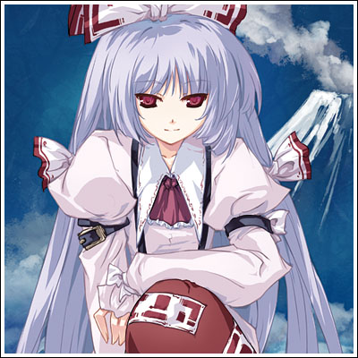 tokiame, fujiwara no mokou, touhou, silver hair, lowres, 1girl, bow, female focus, hair bow, long hair, red eyes, solo, suspenders, very long hair