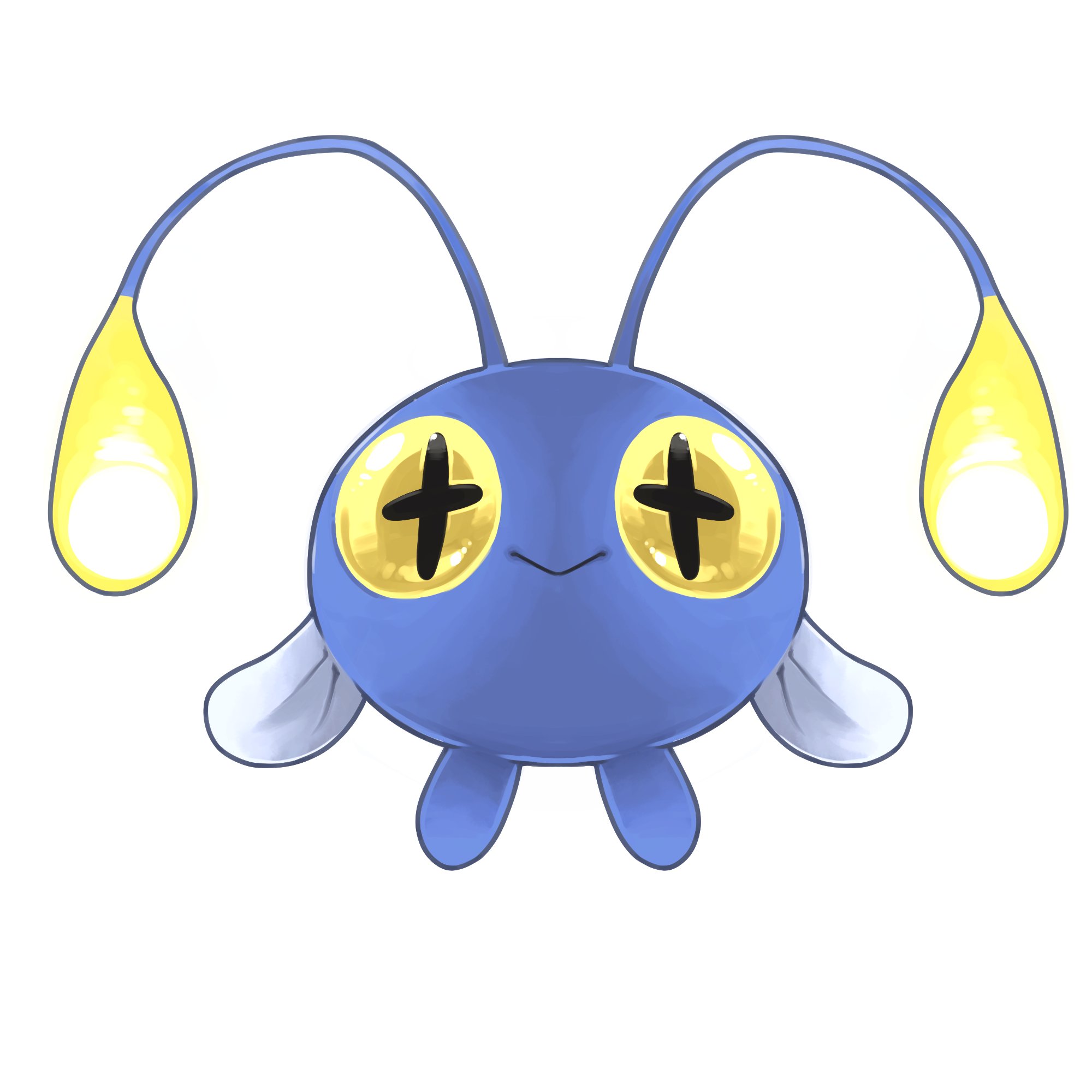 pr quote, chinchou, nintendo, pokemon, commentary, english commentary, highres, :>, closed mouth, cross-shaped pupils, full body, gen 2 pokemon, no humans, pokemon (creature), pokemon focus, simple background, smile, solo, straight-on, symbol-shaped pupils, white background, yellow eyes
