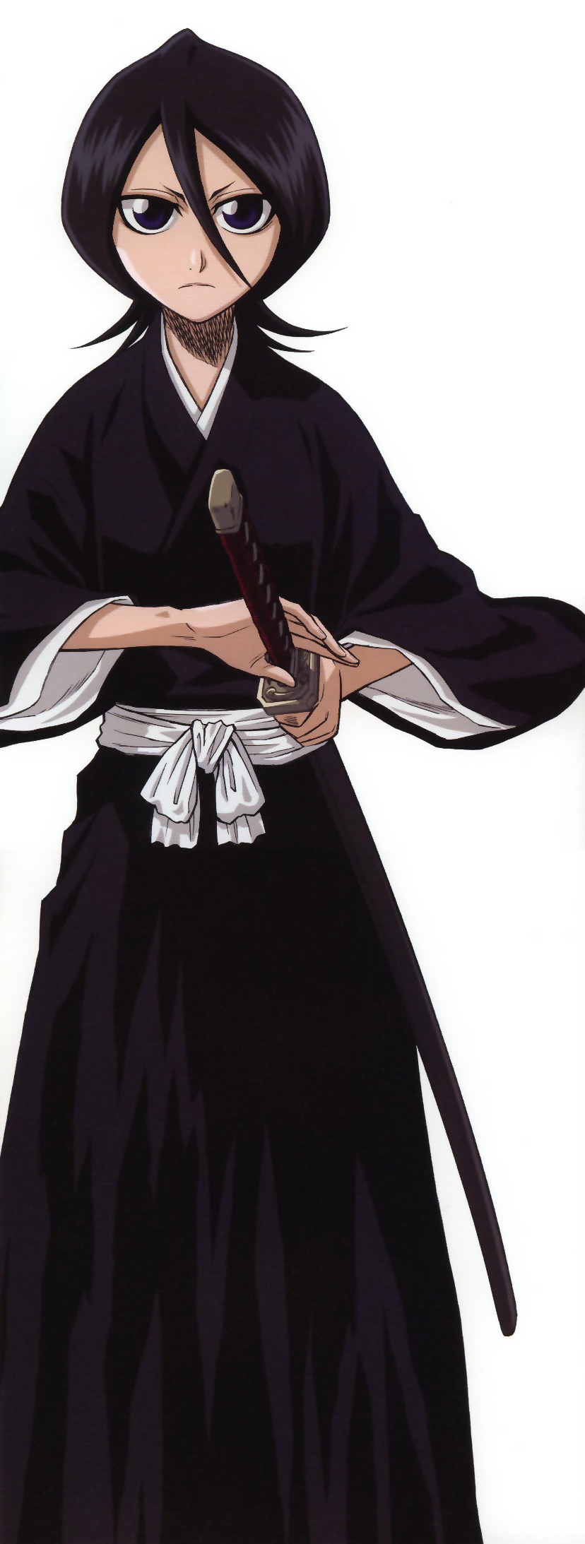 kuchiki rukia, bleach, highres, long image, tall image, 00s, black hair, solo, sword, weapon