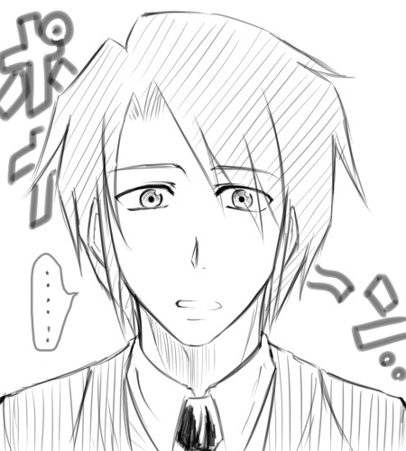kanno takanori, koizumi itsuki, suzumiya haruhi no yuuutsu, lowres, 00s, 1boy, greyscale, male focus, monochrome, pokaan, school uniform, sketch, solo