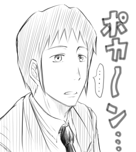kanno takanori, kyon, suzumiya haruhi no yuuutsu, commentary, lowres, 00s, 1boy, greyscale, male focus, monochrome, pokaan, school uniform, sketch, solo