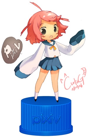 cuteg, original, bad id, bad pixiv id, lowres, 1girl, bottle cap, female focus, pixiv bottlecap, solo