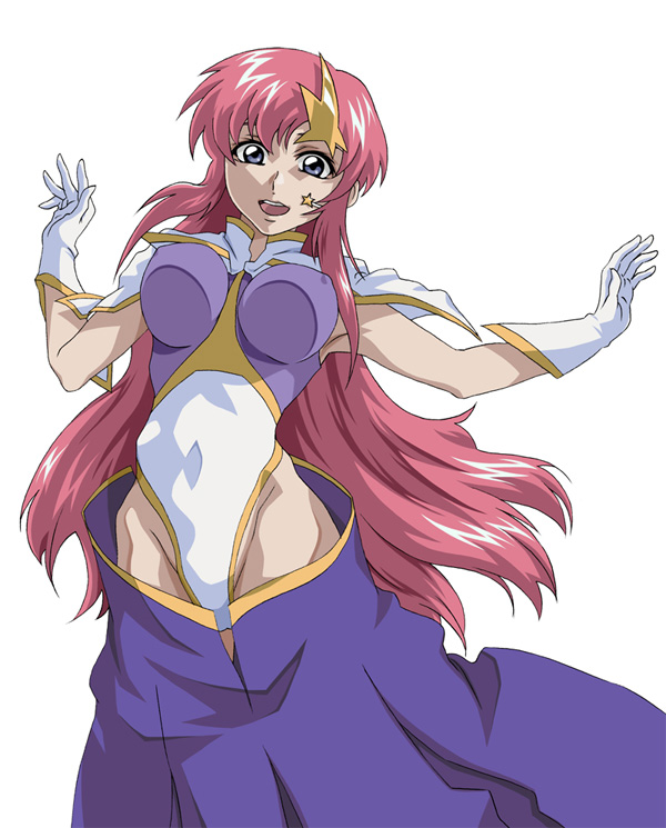 kazunoko (genome), meer campbell, gundam, gundam seed, gundam seed destiny, bad id, 00s, 1girl, female focus, gloves, hair ornament, leotard, long hair, pink hair, purple eyes, solo, star (symbol), star hair ornament