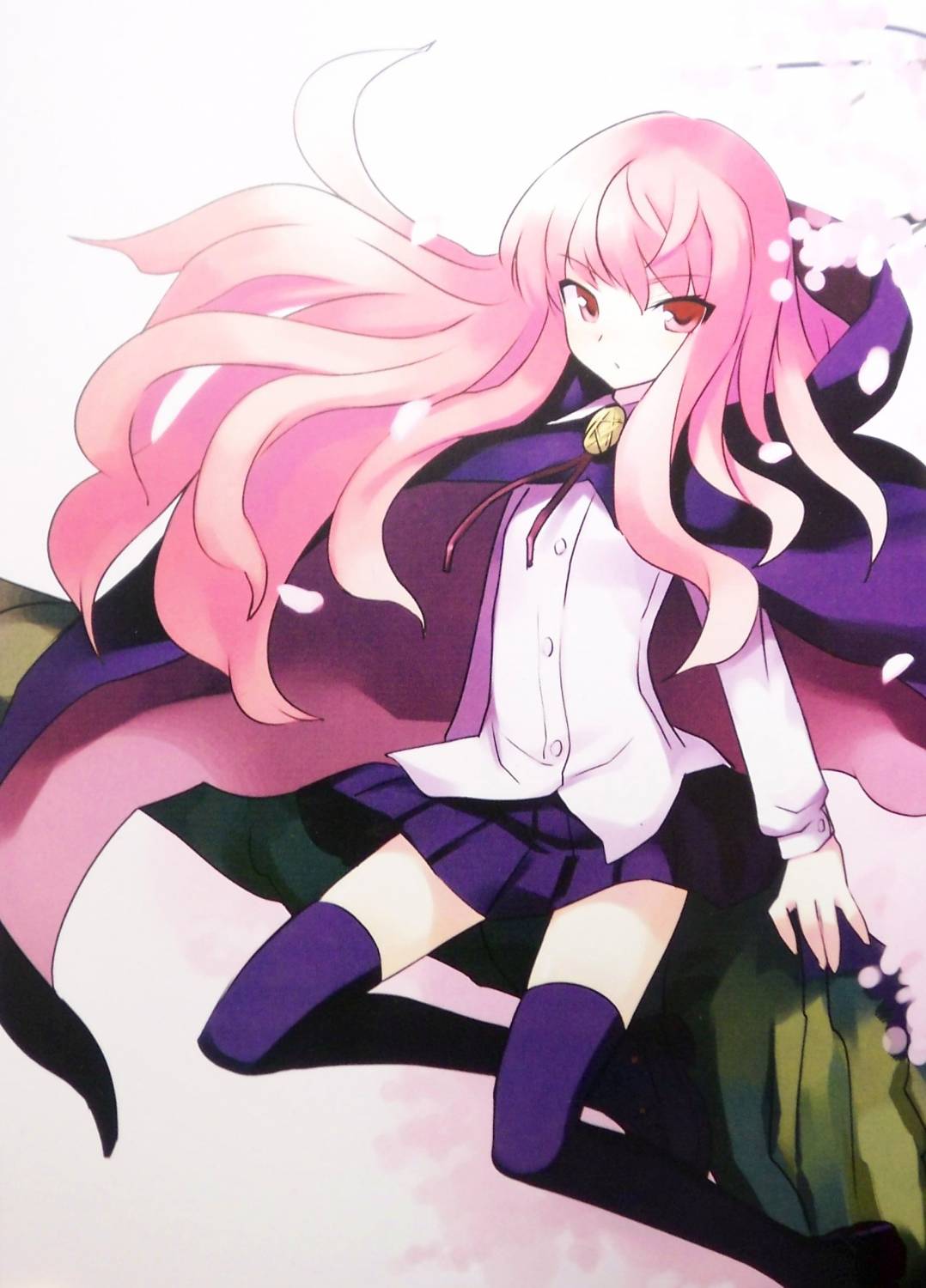 louise francoise le blanc de la valliere, zero no tsukaima, artist request, highres, scan, 00s, 1girl, cape, female focus, pentacle, solo, thighhighs