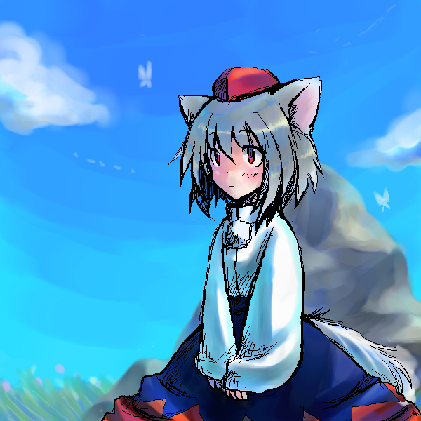 onimaru gonpei, inubashiri momiji, touhou, 1girl, animal ears, female focus, oekaki, solo, wolf ears
