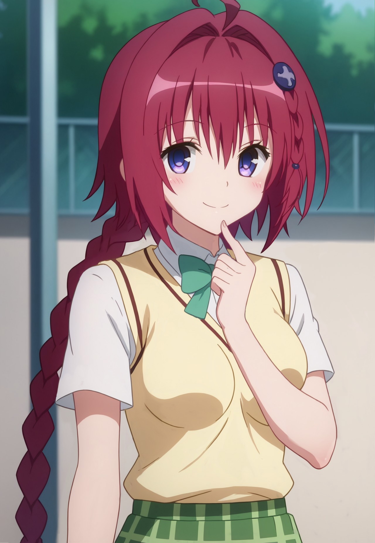 kurosaki mea, to love-ru, to love-ru darkness, highres, source request, 1girl, ahoge, blue eyes, blush, breasts, cleavage, collarbone, completely nude, hair between eyes, hair intakes, long hair, looking at viewer, nipples, nude, off shoulder, open mouth, red hair, smile, solo, very long hair