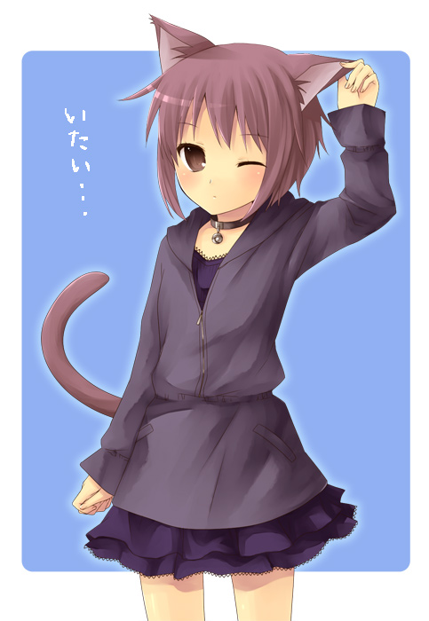 hijiki (hijikini), hijikini, nagato yuki, suzumiya haruhi no yuuutsu, 00s, 1girl, animal ears, cat ears, cat tail, collar, female focus, solo, tail