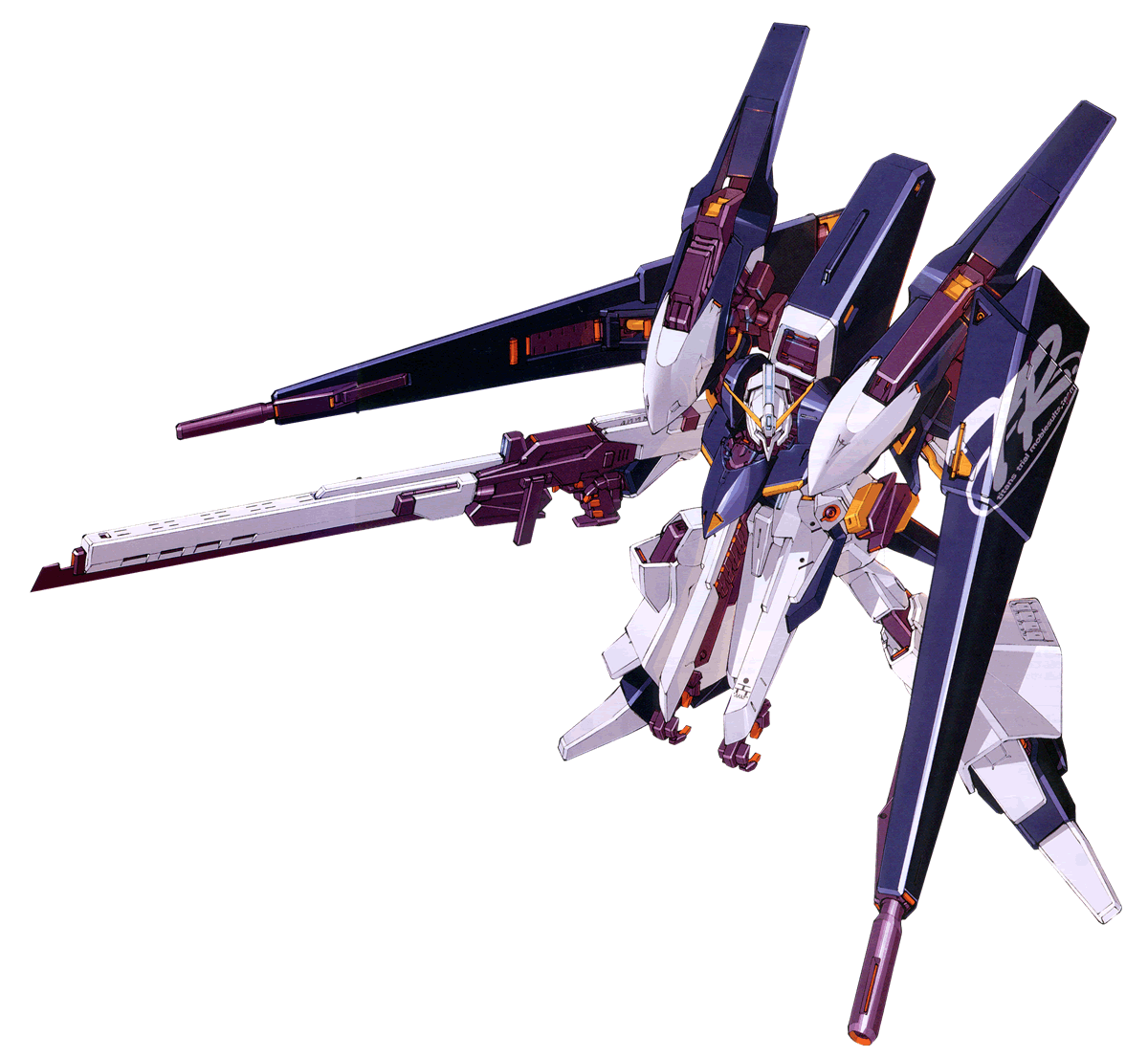 kenki fujioka, gaplant, gaplant hrairoo, advance of zeta, gundam, zeta gundam, official art, armor, full body, gun, holding, holding gun, holding weapon, huge weapon, mecha, no humans, robot, simple background, trigger discipline, weapon, white background