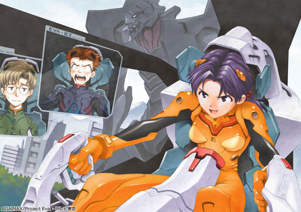 kimoto tatsurou, aida kensuke, eva 03, horaki hikari, suzuhara touji, neon genesis evangelion, 1girl, 2boys, cockpit, entry plug, freckles, gainaxtop, mecha, mecha pilot suit, multiple boys, plugsuit (evangelion), robot, twintails