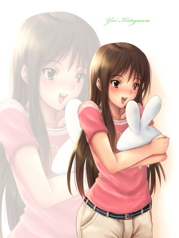 yuki usagi (mofurafu), kotegawa yui, to love-ru, bad id, bad pixiv id, 00s, blush, brown eyes, brown hair, hug, long hair, smile, solo, zoom layer