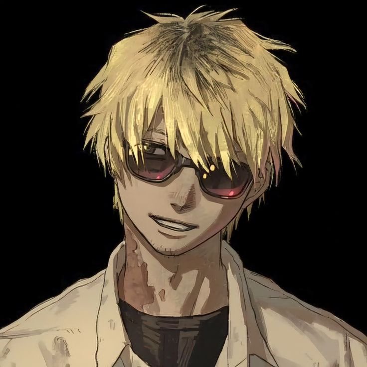 tanaka (hikaru ga shinda natsu), hikaru ga shinda natsu, 1boy, blonde hair, facial hair, goatee stubble, multicolored hair, parted lips, roots (hair), scar, shirt, short hair, stubble, sunglasses, tanakastinkking, teeth